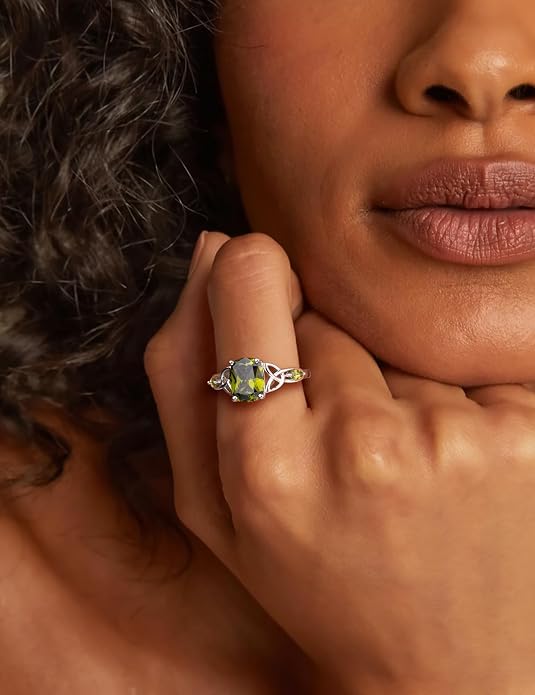 925 Sterling Silver Birthstone Rings for Women Cushion Cut Engagement Celtic Knot Ring Irish Jewelry Created Gemstone Anniversary Rings Size 6-10(with Box)