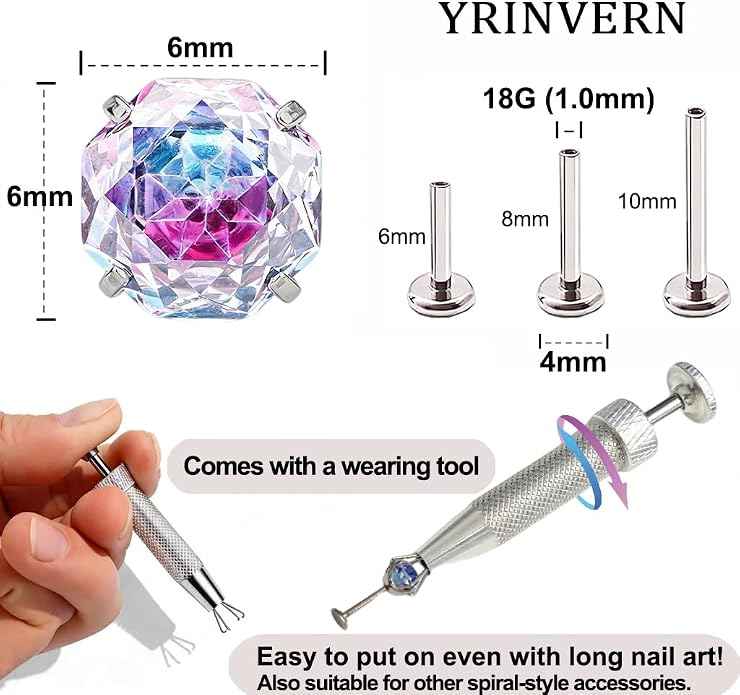 Flat Back G23 Titanium Stud Earrings, Hypoallergenic Titanium Cubic Zirconia Piercing Ear Studs, Versatile Eyebrow Lip Labret Cartilage Helix Sleeper 18G Jewelry for Women Men