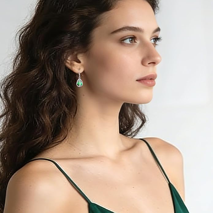 Eusense Sterling Silver Dangle Earrings for Women Tree of Life Animals Moonstone Turquoise Leverback Earrings Jewelry Gifts