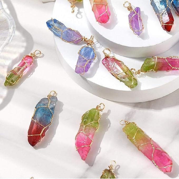DanLingJewelry 30pcs Natural Bullet Quartz Stones Pendants Wire Wrapped Chakra Reiki Healing Crystal Charms for Jewelry Crafting DIY