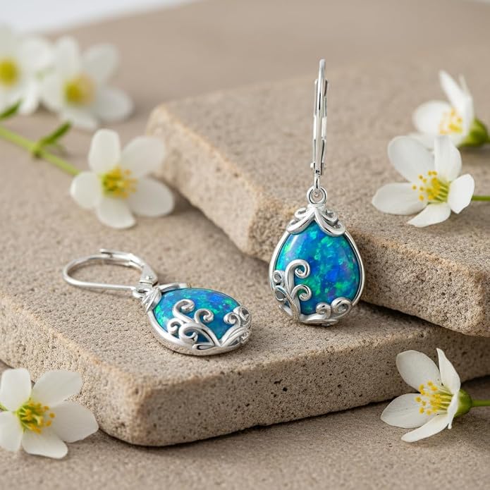 POPLYKE Celtic Filigree Teardrop Drop Dangle Earrings Sterling Silver Leverback Earrings Jewelry for Women