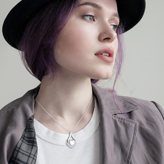 Cremation Jewelry 925 Sterling Silver Teardrop Urn Necklace for Ashes Heart Shape Memorial Keepsake Pendant for Human Ashes for Women Gift