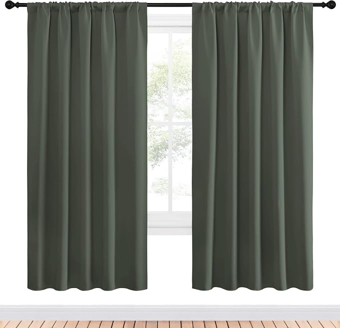 NICETOWN Bedroom Curtains Blackout Draperies - All Season Thermal Insulated Solid Rod Pocket Top Blackout Curtains/Drapes for Kid's Room (Dark Mallard, 1 Pair, 52 x 72 Inch)