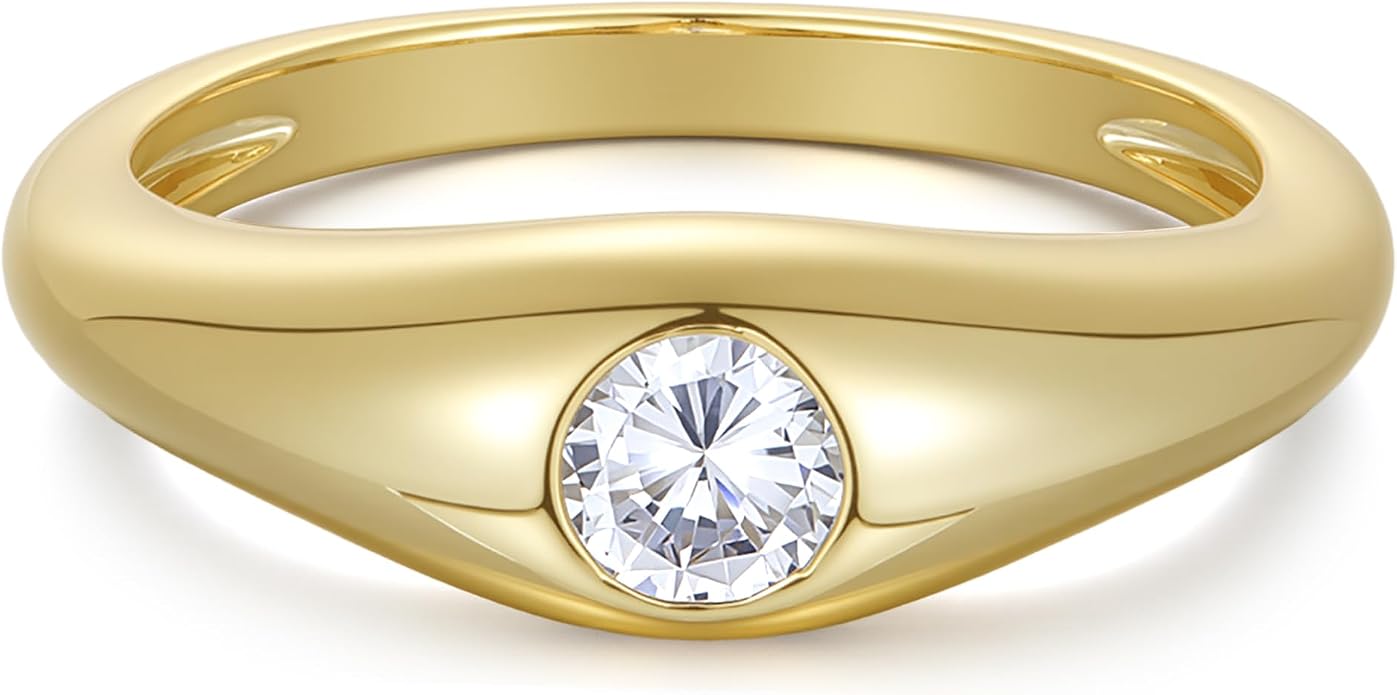 espere 14K Gold Thin Dome Ring for Women | Gold Pinky Ring Minimalist Signet Ring