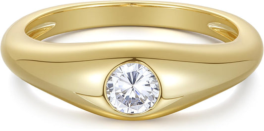 espere 14K Gold Thin Dome Ring for Women | Gold Pinky Ring Minimalist Signet Ring