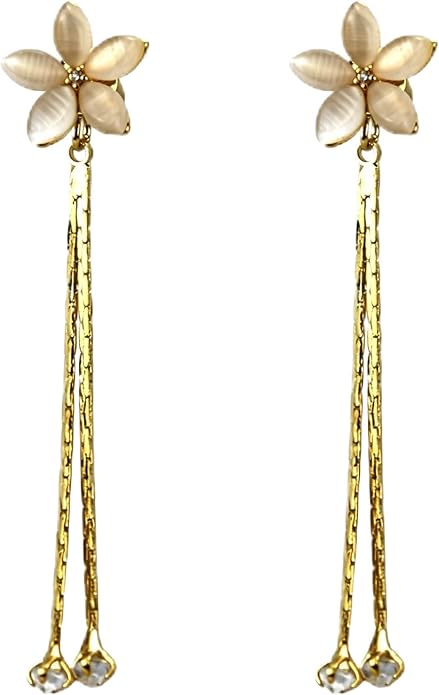 14K Gold Plated Flower Dangle Earrings for Women, Hypoallergenic Cubic Zirconia Long Threader Chandelier Earrings, Elegant Crystal Jewelry for Wedding Bridal Prom Party Gifts