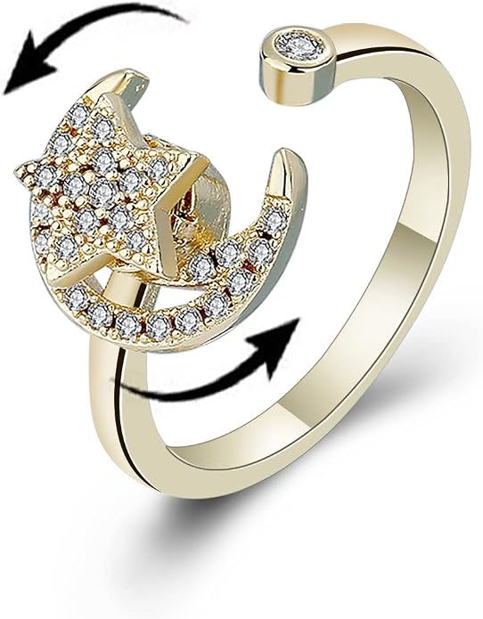 COLORFUL BLING Fidget Sunflower Evil Eye Daisy Spinner Stackable Rings Bee Butterfly Adjustable Open Rotatable CZ Cubic Zirconia Anti Stress for Women Wedding Jewelry