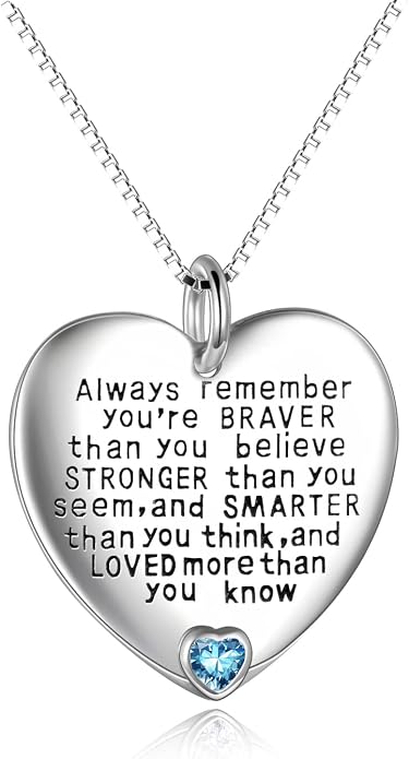 YFN Sterling Silver Always Remember You are Braver Than You Believe Jewelry Pendant Necklace Inspirational Gifts