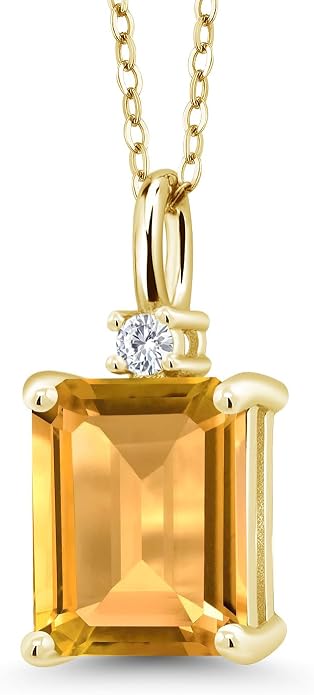 Gem Stone King 925 Sterling Silver Gemstone Birthstone Pendant Necklace for Women | Emerald Cut 10X8MM and Round 2MM | With 18 Inch Chain | Fine Jewelry for Her Mom Wife