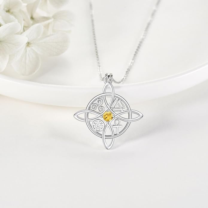 YAFEINI Sterling Silver Witches Knot Pendant Necklace - Celtic Cross Witch Jewelry Amulet Gifts for Women