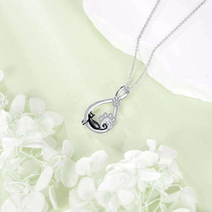 Cat Necklace Sterling Silver Cat Zircon Pendant Gothic Jewelry for Women Animal Lovers Gifts