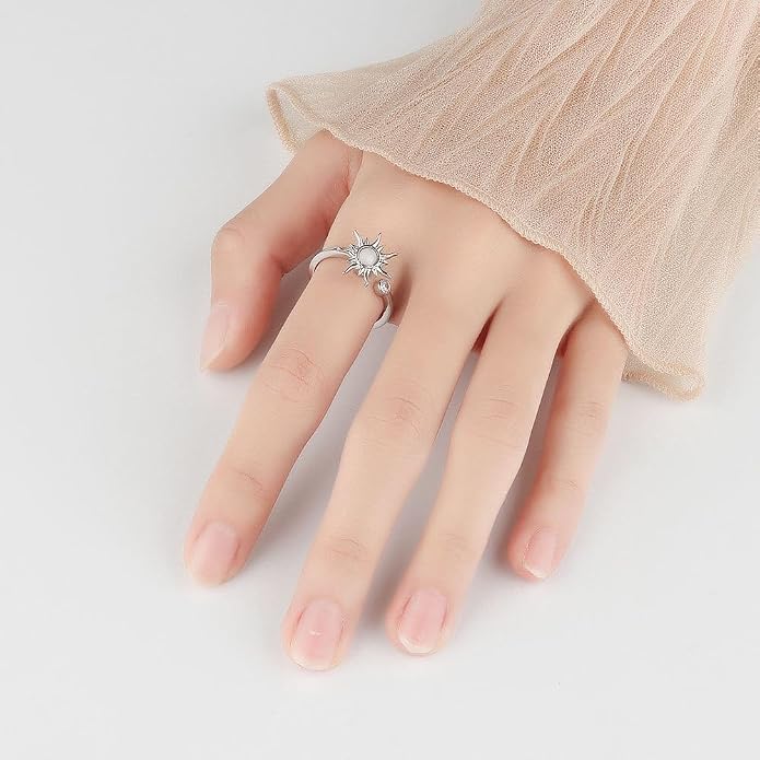 Fidget Ring Anxiety Spinner Ring Open Adjustable Sunflower Star Moon Windmill Butterfly Rings Daisy Stress Relieving Fidget Women Cubic Zirconia Anti Stress Mood Rotate Inspirations Jewelry