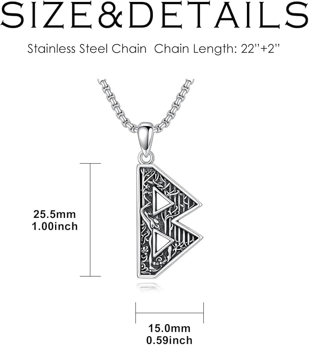 ROMANTICWORK Viking Necklace for Men 925 Sterling Silver Viking Pendant Necklace Amulet Jewelry for Father Husband Birthday Christmas