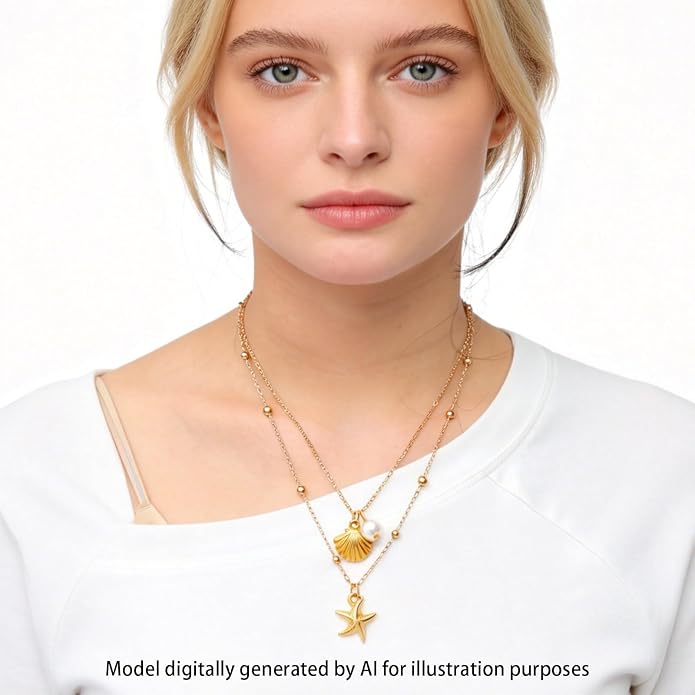 14K Gold Plated Paper Clip Chain Link Necklace Satellite Cross Key Starfish Turquoise Heart Necklace for Women