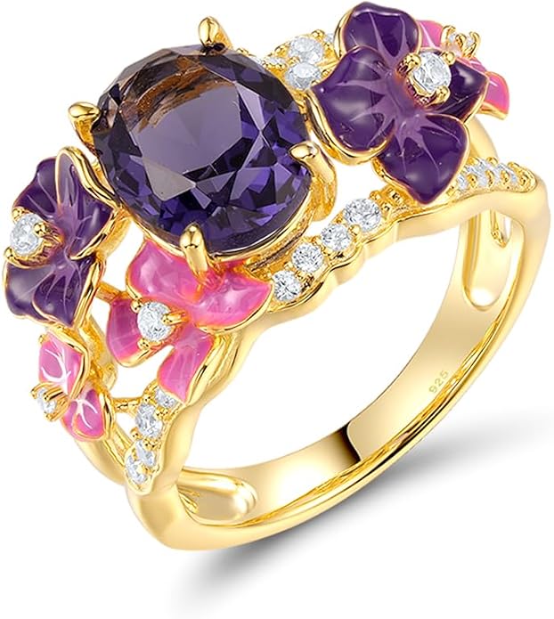 Santuzza 925 Sterling Silver Enamel Flower Ring for Women