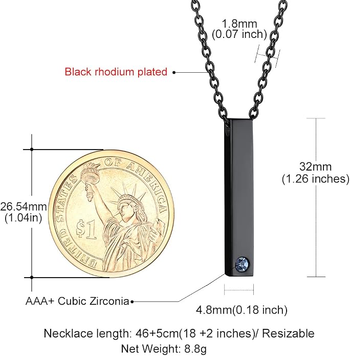 GOLDCHIC JEWELRY Personalized Birthstone Name Necklaces for Men Women, Engraved Family Names Necklace with Birthstone Vertical Bar Necklace, Pendant for Husband/Father/Grandma/Wife Birthday Gifts
