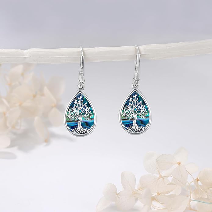 Aniu Tree of Life Earrings for Women Turquoise Malachite Teardrop Dangle Earrings for Women Sterling Silver Anniversary Birthday Drop Dangle Earrings Jewelry Gifts