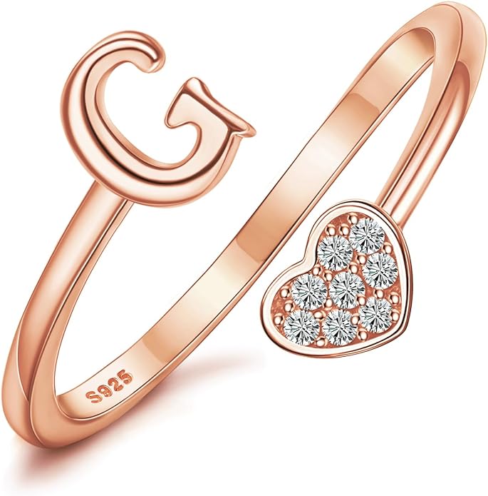 MILACOLATO 925 Sterling Silver Initial Rings for Women Teen Girl 18K Gold Plated Heart Initial Rings Adjustable Capital Letter Ring Stackable Thumb Pinky Rings for Daughter Birthday Bridesmaid Gifts Jewelry, A to Z