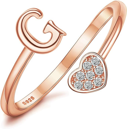 MILACOLATO 925 Sterling Silver Initial Rings for Women Teen Girl 18K Gold Plated Heart Initial Rings Adjustable Capital Letter Ring Stackable Thumb Pinky Rings for Daughter Birthday Bridesmaid Gifts Jewelry, A to Z