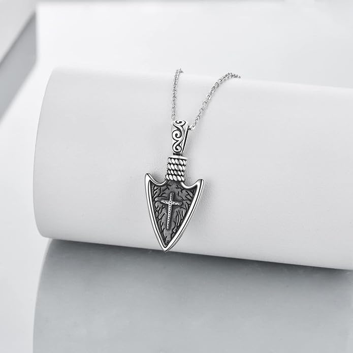 YAFEINI Arrowhead Necklace Sterling Silver Norse Viking Arrow Pendant Amulet Necklace Birthday Jewelry Gifts for Men