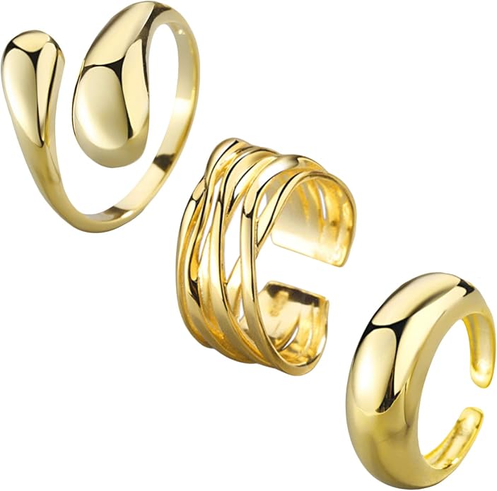 YBMYCM 3-10Pcs Dome Rings Set Chunky Gold Ring for Women Men 14k Gold Plated Thick Adjustable Statement Ring Gold/Silver