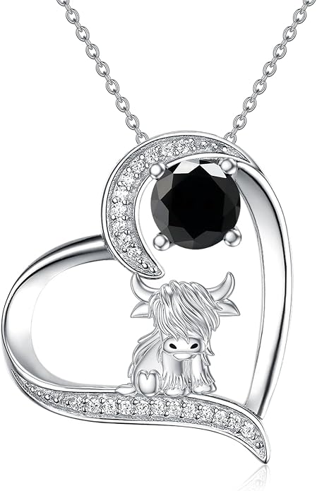 Highland Cow Gifts for Women 925 Sterling Silver Highland Cow Birthstone Necklace Fluffy Cow Jewelry Gifts Birthday Christmas