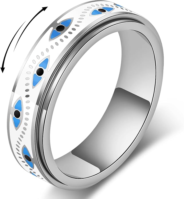 Evil Eye Fidget Ring for Women - Anxiety Relief Spinner Jewelry,18K Gold Plated Stainless Steel Turkish Ojo Turco Protection Rings Gift for Adults