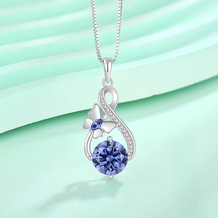 Butterfly Necklaces for Women 925 Sterling Silver Infinity Pendant Necklace Birthstone Jewelry Gifts for Her