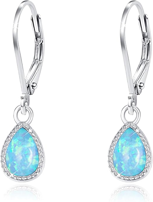 Teardrop Leverback Drop Dangly Earrings, 925 Sterling Silver with Opal/Moonstone Hypoallegenic for Sensitive Ears Jewelry Gift for Women Girlfriend with Gift Box