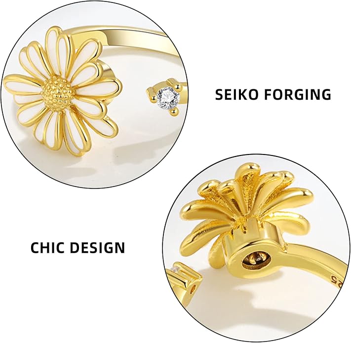 Sunflower Fidget Ring for Women Spinning Rings Adjustable Anxiety Ring for Teens Birthday Gift for Daughter Mom You Are My Sunshine Spinner Rings