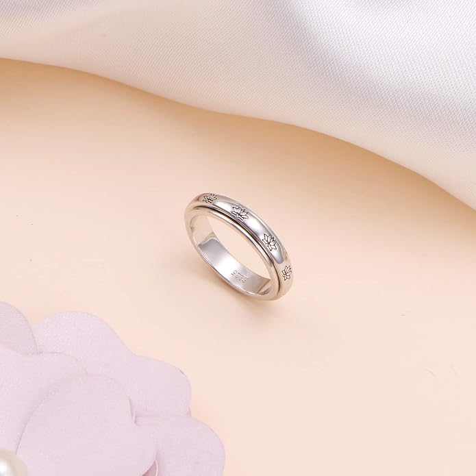 Alphm S925 Sterling Silver Spinner Fidget Anxiety Worry Relieving Boredom ADHD Autism Band Rings