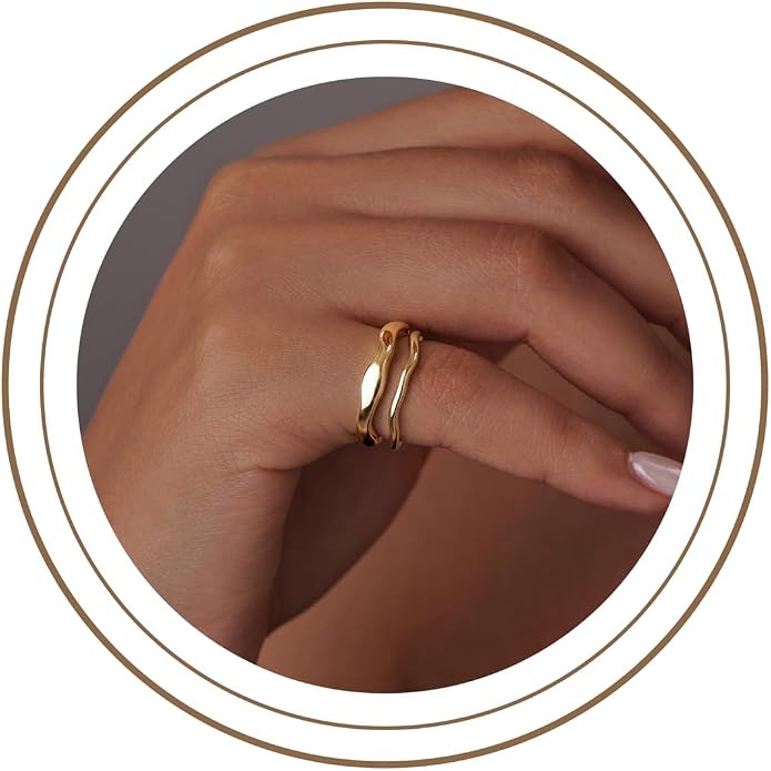 Gold Rings for Women Men Non Tarnish, Waterproof Chunky 14K Gold Plated Dainty Stackable Rings Trendy Statement Pinky Thumb Rings Engagement Eternity Wedding Band Ring Stacking Gold Jewelry Size 3 4 5 6 7 8 9 10 11