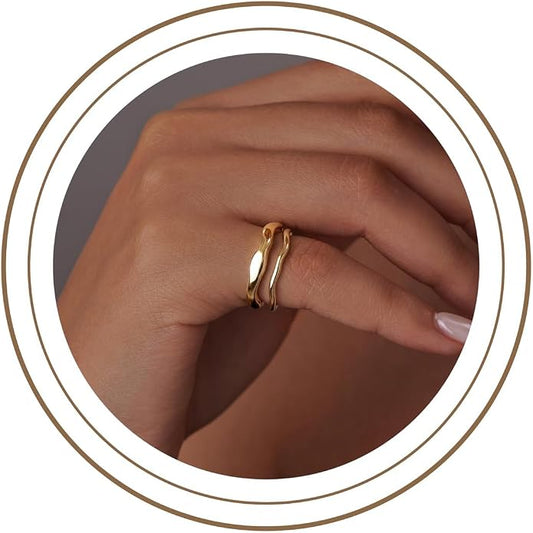 Gold Rings for Women Men Non Tarnish, Waterproof Chunky 14K Gold Plated Dainty Stackable Rings Trendy Statement Pinky Thumb Rings Engagement Eternity Wedding Band Ring Stacking Gold Jewelry Size 3 4 5 6 7 8 9 10 11