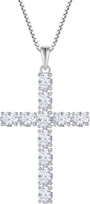 925 Sterling Silver Cross Necklace for Women Men Christian Jesus Faith Birthstone Cross Crucifix Pendant Necklaces