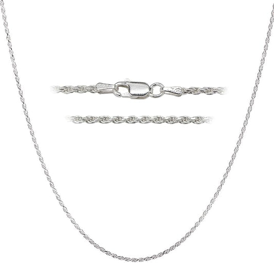 DSS 925 Sterling Silver Italian Silver Diamond Cut Rope Necklace Chain for Women & Men, Luxury Chain with Upgraded Lobster Clasp, Hypoallergenic - Made in Italy