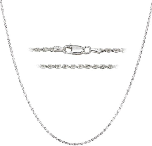 DSS 925 Sterling Silver Italian Silver Diamond Cut Rope Necklace Chain for Women & Men, Luxury Chain with Upgraded Lobster Clasp, Hypoallergenic - Made in Italy