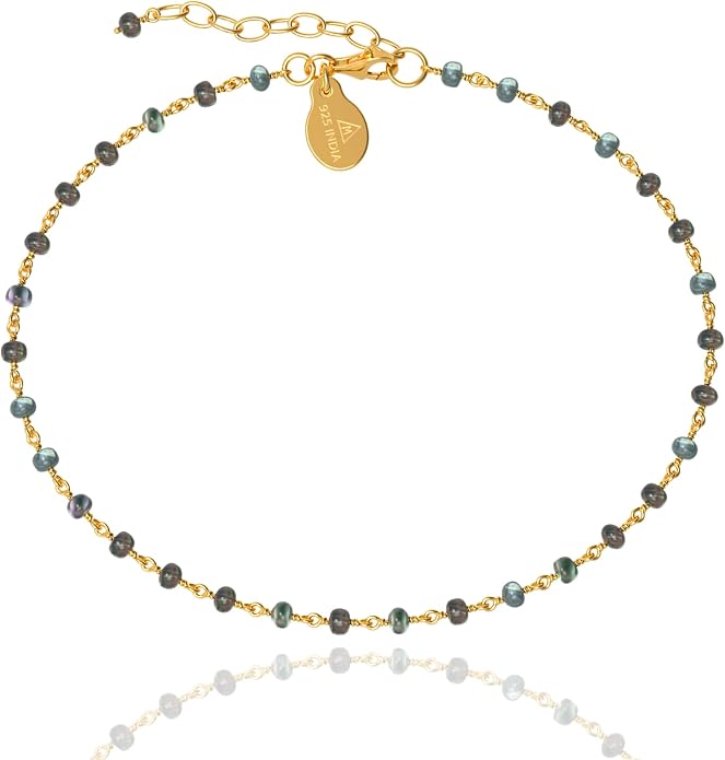 Dainty Gemstone Anklet for Women – 10 Inch Adjustable Anklet with 1 Inch Extender, Gold or Silver Plated Foot Jewelry, Minimalist Boho Style Gift