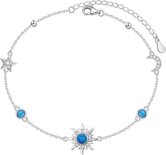 Alphm Anklet for Women S925 Sterling Silver Adjustable Foot Evil Eye Starfish Heart Bead Butterfly Celtic Knot Cross Multilayer Layered Ankle Bracelet Jewelry