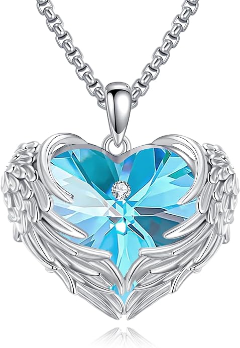 Angel Wings Necklace for Women 925 Sterling Silver Birthstone Guardian Necklace Jewelry Angel Wings Moonstone, Crystal Pendant Jewelry Gifts
