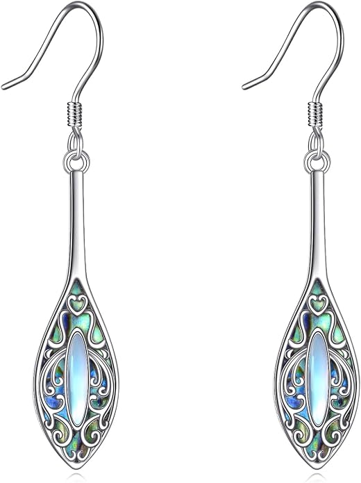 VONALA Abalone Shell Filigree Earrings 925 Sterling Silver Half Butterfly/Dragonfly Teardrop/Long/Vintage Abalone Shell Drop Dangling Earrings Bohemian Jewelry Gifts for Women