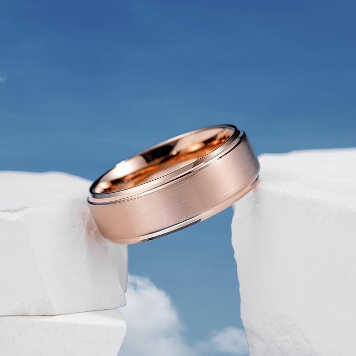 King Will Classic Tungsten Wedding Band for Men, 6/7/8/9/10mm Widths, Polished Finish Step Edge Matte Rings Comfort Fit