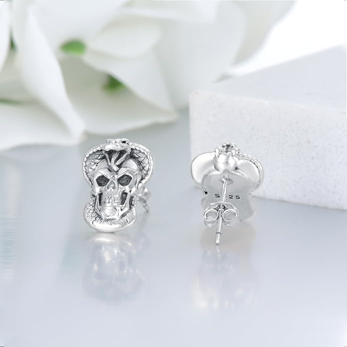 PROESS Sword/Lotus/Hummingbird/Squirrel/Cow Earrings Skull Stud Earrings 925 Sterling Silver Earrings Birthday Christmas Jewelry Gifts for Women Men