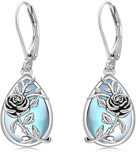 Flower Earrings 925 Sterling Silver Flower Teardrop Leverback Dangle Earrings Jewelry Gifts for Women Girls
