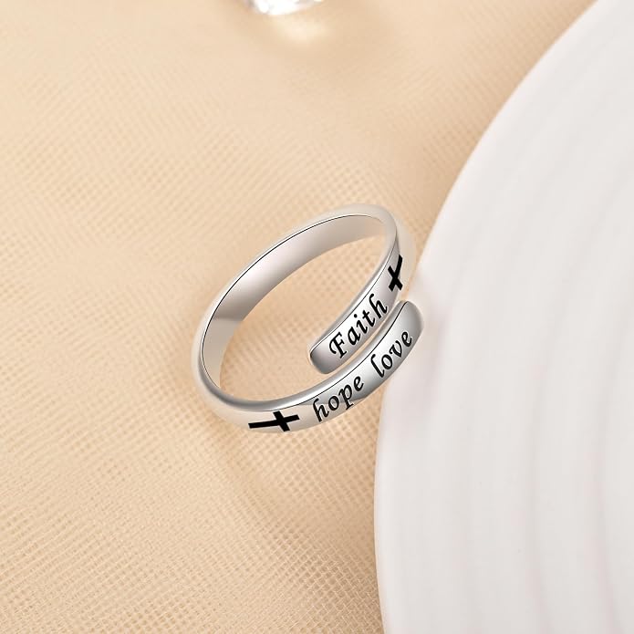 BEILIN 925 Sterling Silver Inspirational Jewelry Rings Adjustable Ring Personality Encouragement Gift for Teens Women