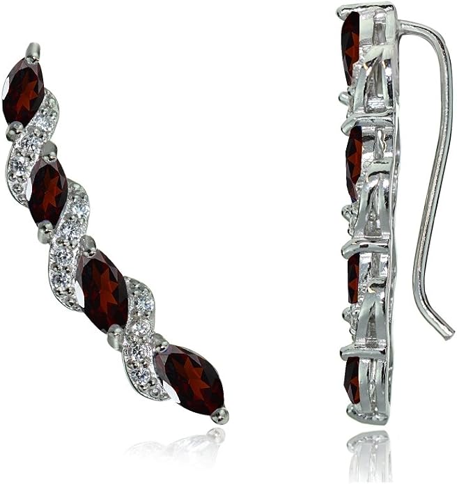 Twist Sterling Silver Ear Climbers & Crawlers - Birthstone & Synthetic Gemstone Earrings for Women