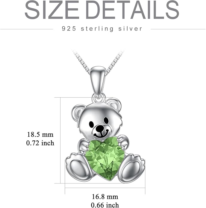PELOVNY Teddy Bear Necklace for Women 925 Sterling Silver Bear/Highland Cow/Fox/Cat/Axolotl Birthstone Necklace Christmas Birthday Jewelry Gifts for Mom Daughter Wife Sister