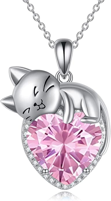 Cat Necklace Sterling Silver Cat Zircon Pendant Gothic Jewelry for Women Animal Lovers Gifts