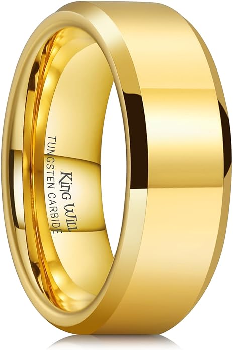 King Will Tungsten Carbide Wedding Band for Men Women-4/6/8mm Width 14K Gold Plated Tungsten Wedding Ring Matte Brushed & High Polished Style Comfort Fit Wedding Band Size 6-14