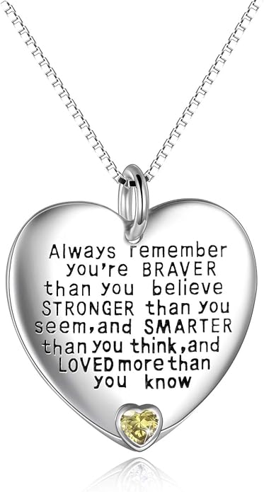 YFN Sterling Silver Always Remember You are Braver Than You Believe Jewelry Pendant Necklace Inspirational Gifts
