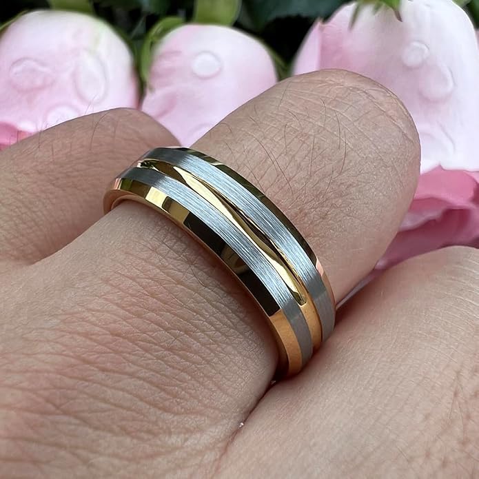 TUTISS 6mm 8mm Silver/Black/Blue/Gunmetal/Gold/Rose Gold Tungsten Rings for Men Women Fashion Engagement Wedding Bands Matte Finish Beveled Edges Comfort Fit